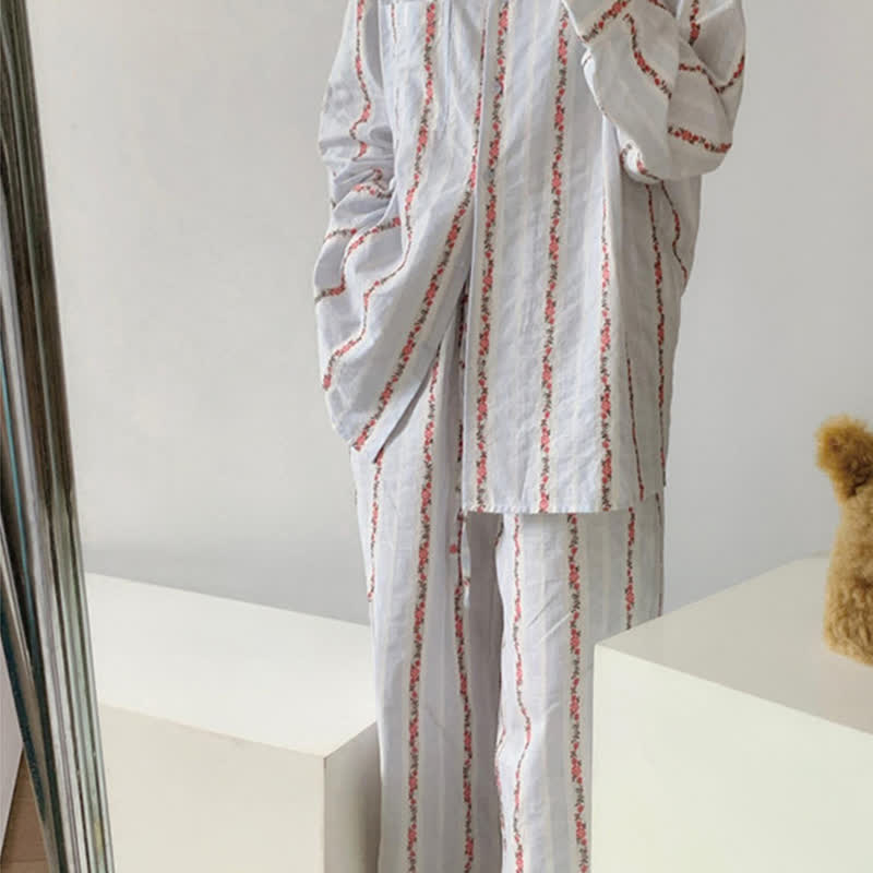 Completo da casa con righe floreali vintage taglie forti