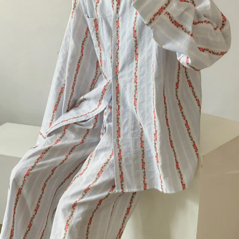 Completo da casa con righe floreali vintage taglie forti