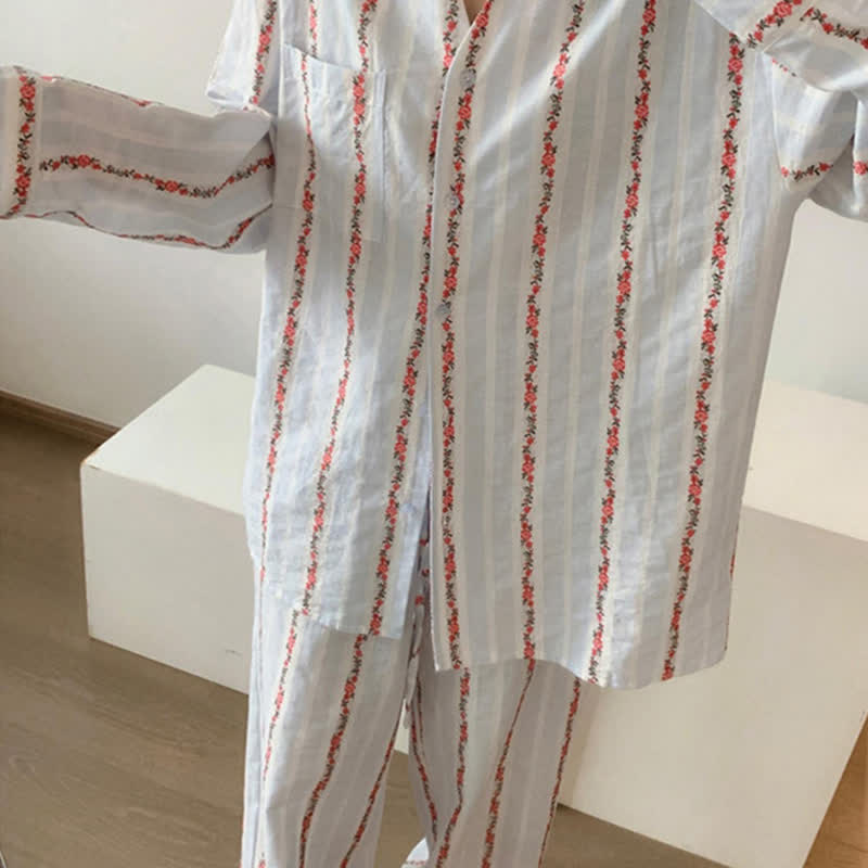 Completo da casa con righe floreali vintage taglie forti