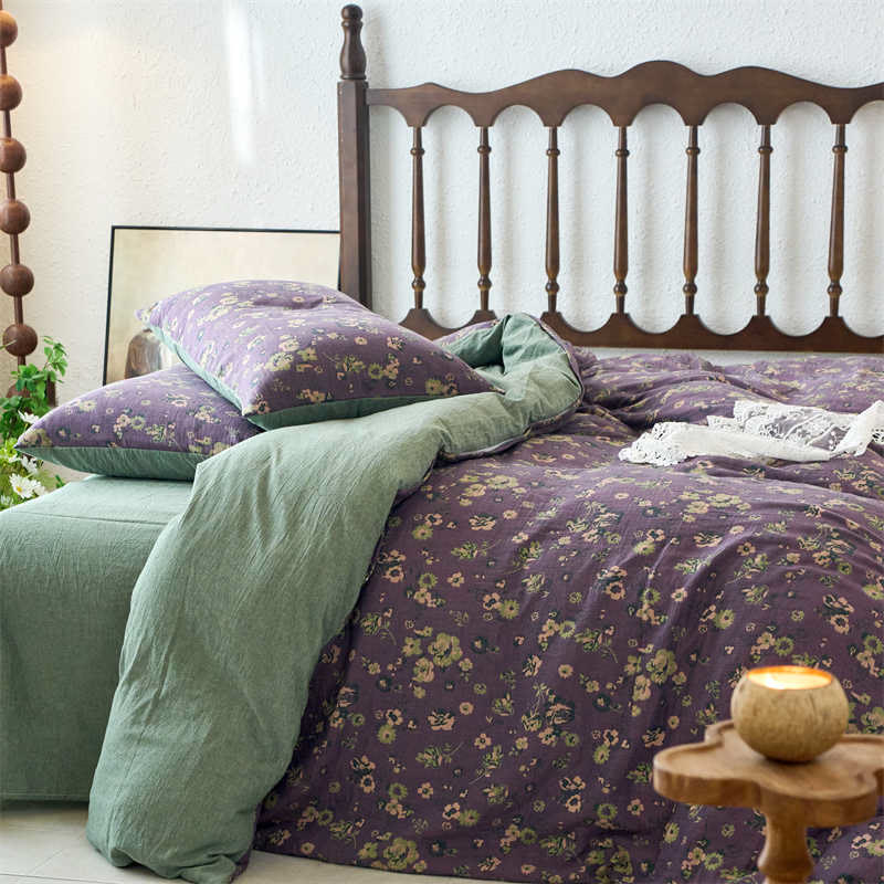 Set copripiumino con stampa floreale in garza jacquard (4 pezzi)