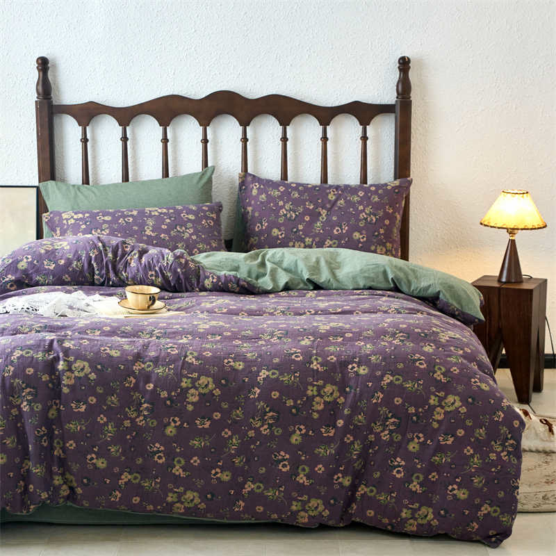 Set copripiumino con stampa floreale in garza jacquard (4 pezzi)