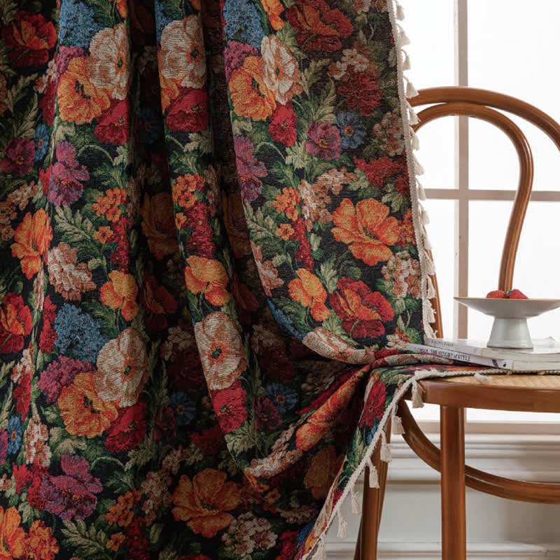 Tenda semi-oscurante con nappa floreale jacquard