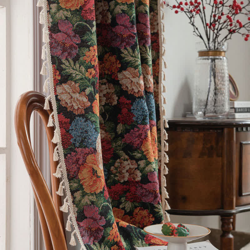 Tenda semi-oscurante con nappa floreale jacquard