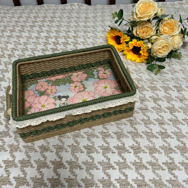 Cestino portaoggetti rustico in jacquard intrecciato a mano