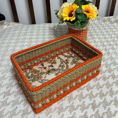Cestino portaoggetti rustico in jacquard intrecciato a mano