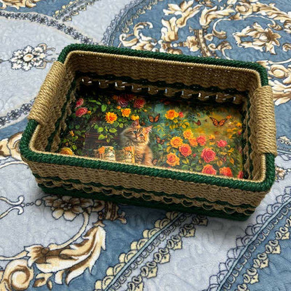 Cestino portaoggetti rustico in jacquard intrecciato a mano