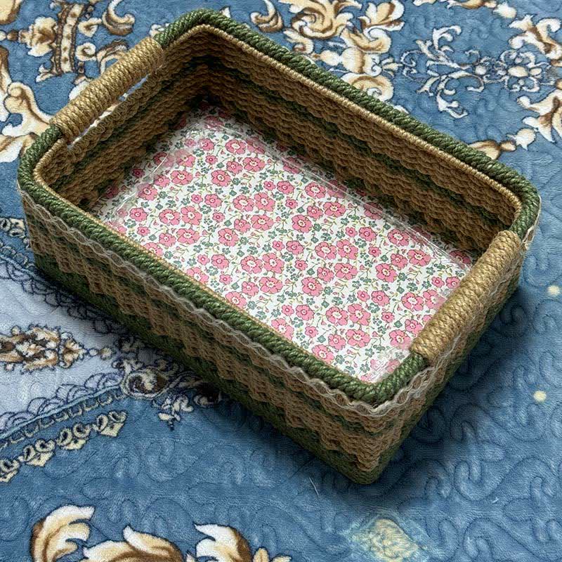 Cestino portaoggetti rustico in jacquard intrecciato a mano