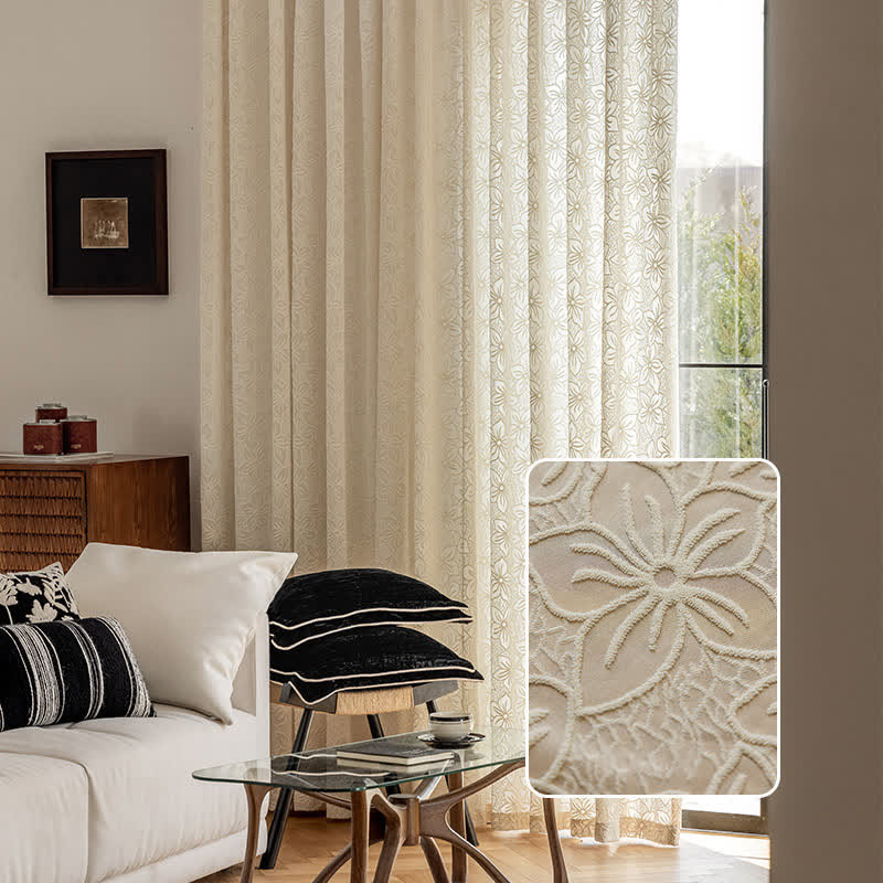 Tenda in garza trasparente con motivo floreale vintage francese