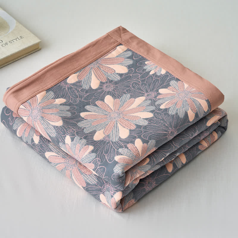 Coperta jacquard tinta in filo in garza di cotone floreale
