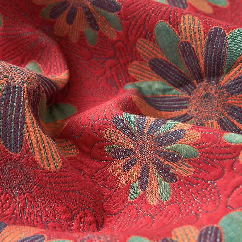 Coperta jacquard tinta in filo in garza di cotone floreale