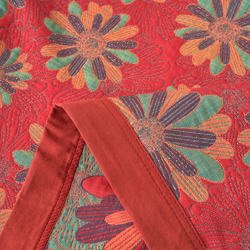 Coperta jacquard tinta in filo in garza di cotone floreale