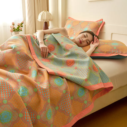 Coperta reversibile in garza di cotone vintage jacquard