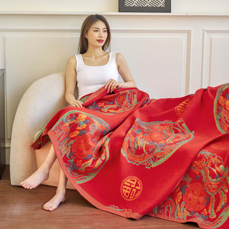 Coperta reversibile vintage in garza di cotone a tre strati