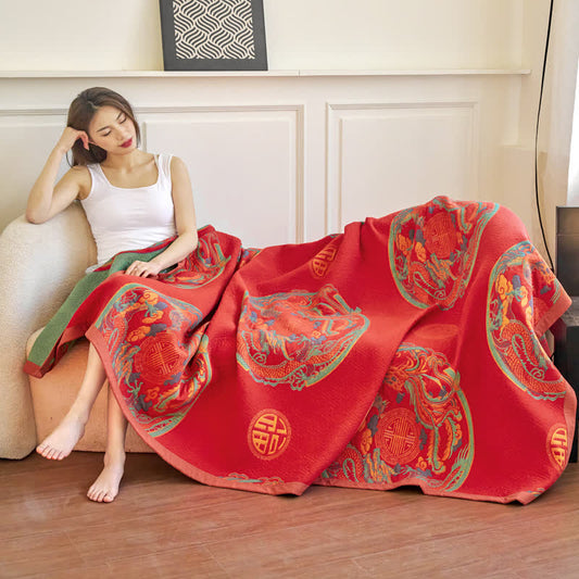 Coperta reversibile vintage in garza di cotone a tre strati
