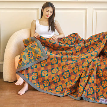 Coperta vintage reversibile in garza di cotone