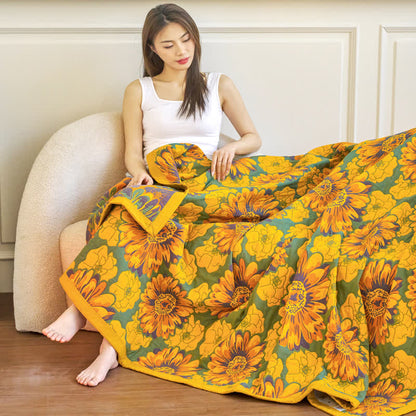 Coperta reversibile in garza di cotone con fiori in fiore