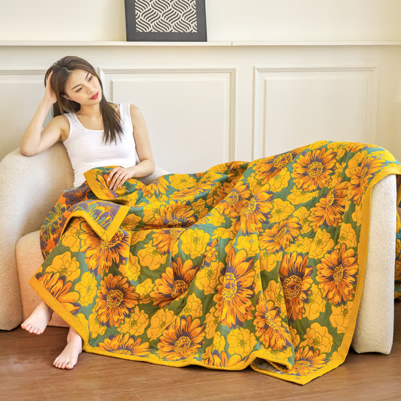 Coperta reversibile in garza di cotone con fiori in fiore