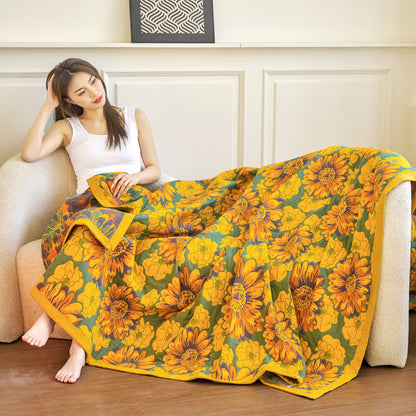 Coperta reversibile in garza di cotone con fiori in fiore