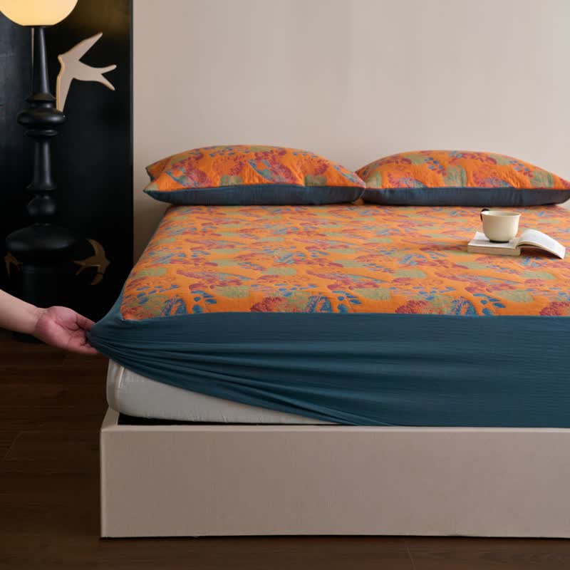 Lenzuolo con angoli traspirante in garza di cotone jacquard tinto in filo
