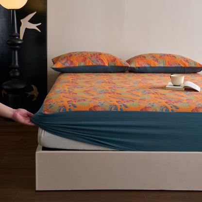 Lenzuolo con angoli traspirante in garza di cotone jacquard tinto in filo