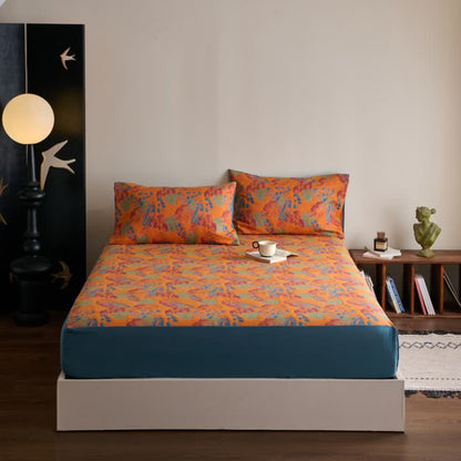 Lenzuolo con angoli traspirante in garza di cotone jacquard tinto in filo