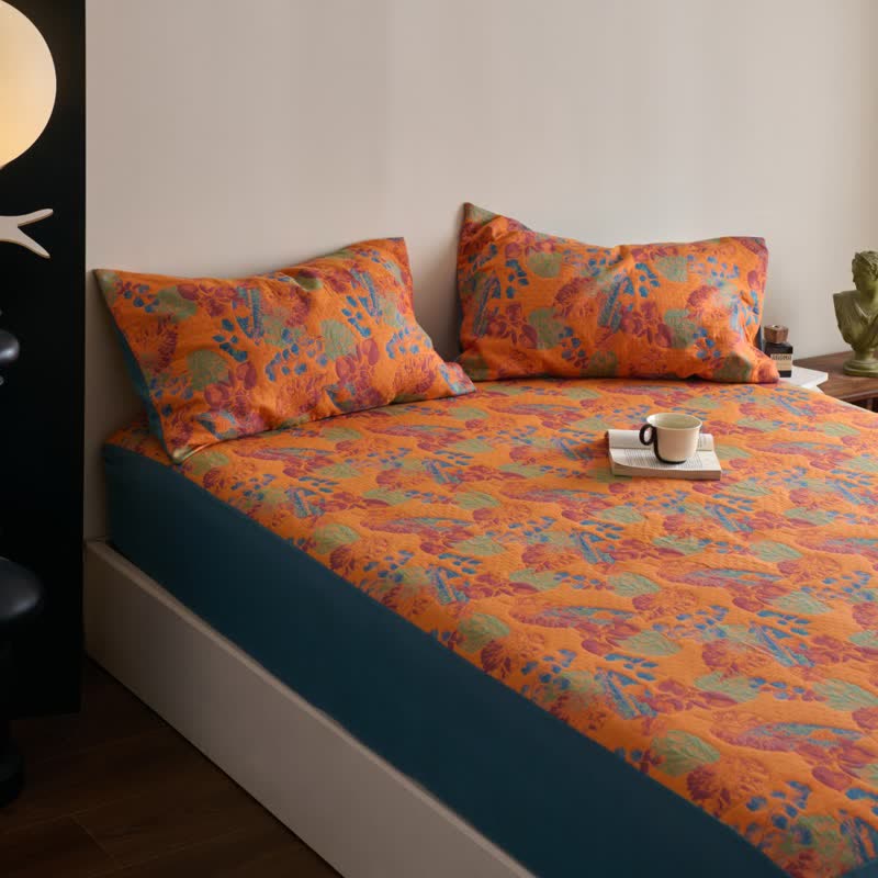 Lenzuolo con angoli traspirante in garza di cotone jacquard tinto in filo