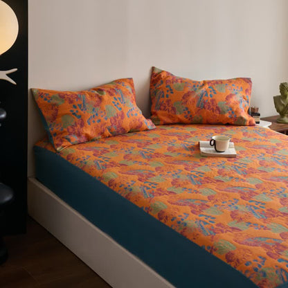Lenzuolo con angoli traspirante in garza di cotone jacquard tinto in filo
