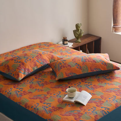 Lenzuolo con angoli traspirante in garza di cotone jacquard tinto in filo