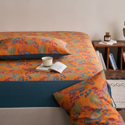 Lenzuolo con angoli traspirante in garza di cotone jacquard tinto in filo