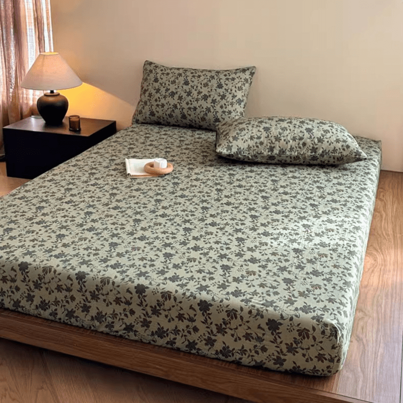 Lenzuolo con angoli in garza di cotone jacquard floreale