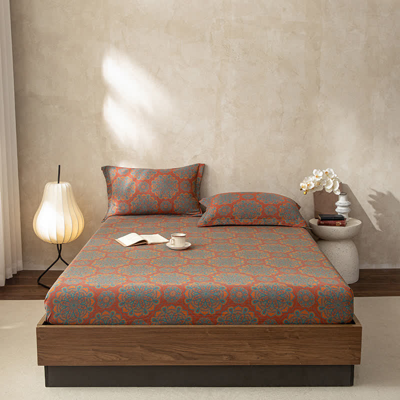 Lenzuolo con angoli morbido retrò in garza di cotone jacquard