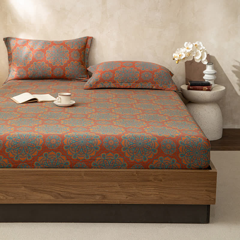 Lenzuolo con angoli morbido retrò in garza di cotone jacquard