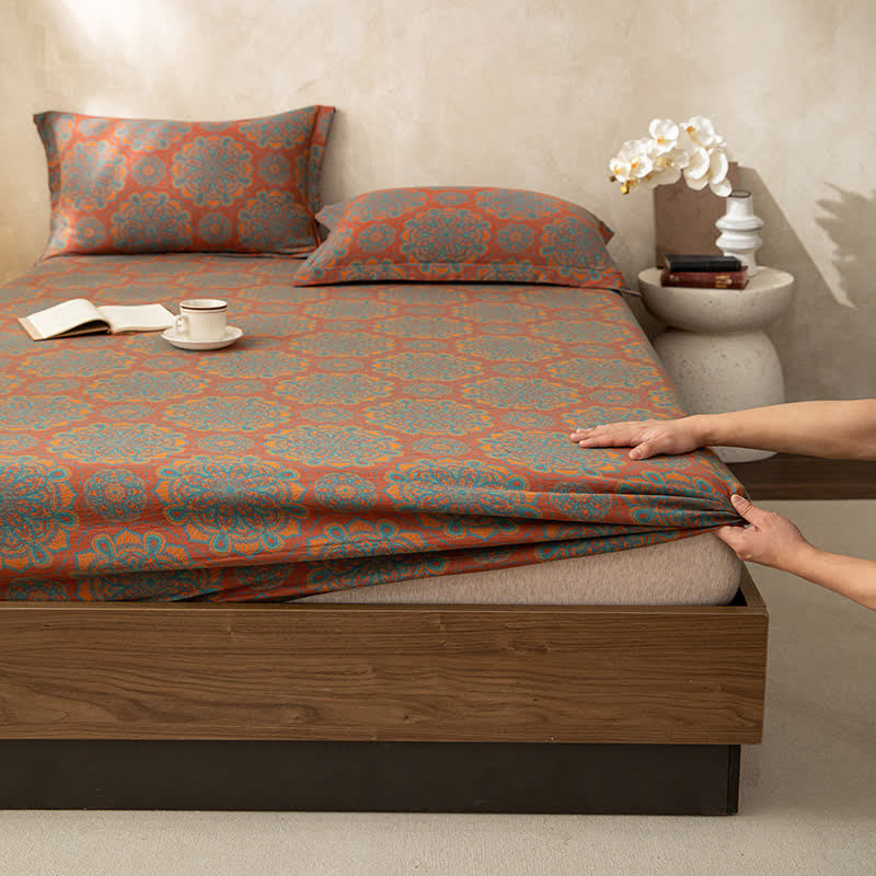 Lenzuolo con angoli morbido retrò in garza di cotone jacquard