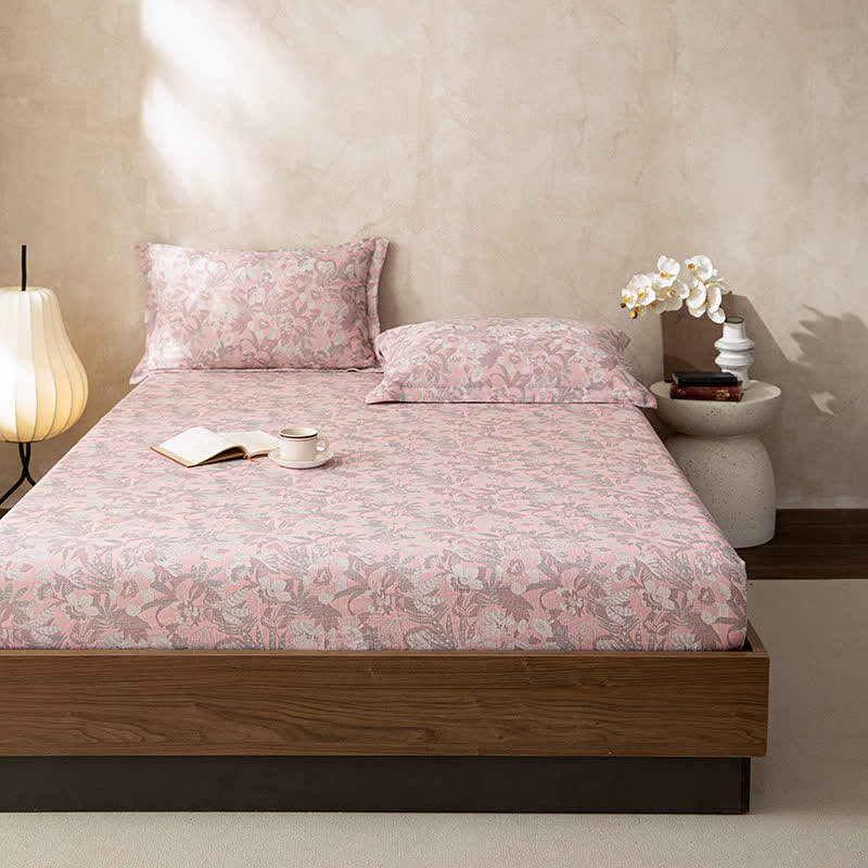 Lenzuolo con angoli in jacquard floreale a doppio strato di garza