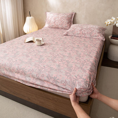 Lenzuolo con angoli in jacquard floreale a doppio strato di garza