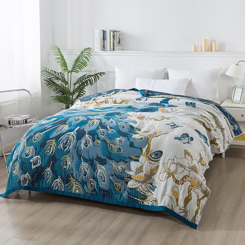 Trapunta comoda in garza di cotone jacquard a forma di pavone