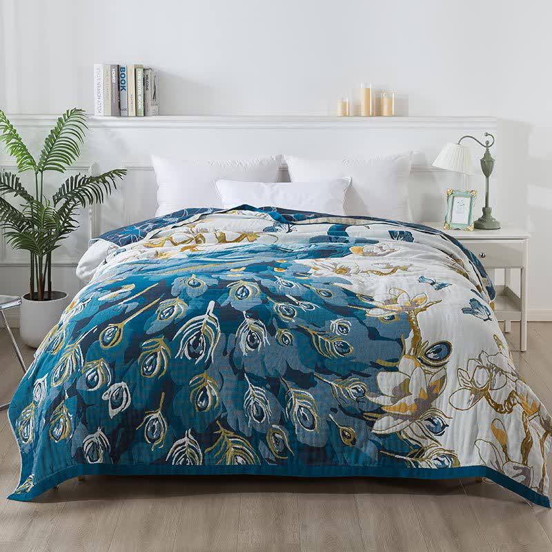 Coperta comoda in garza di cotone jacquard con motivo a pavone