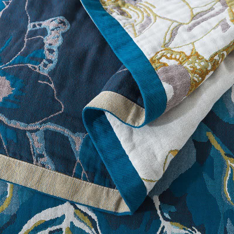 Coperta comoda in garza di cotone jacquard con motivo a pavone