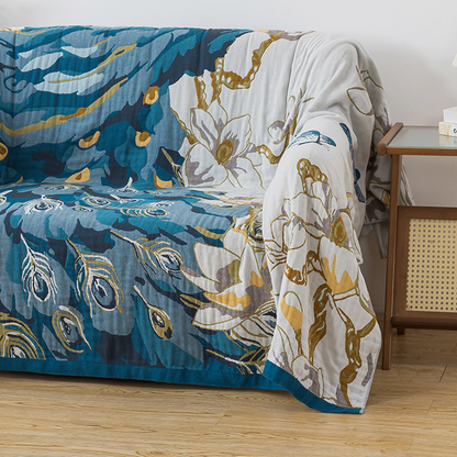 Coperta comoda in garza di cotone jacquard con motivo a pavone