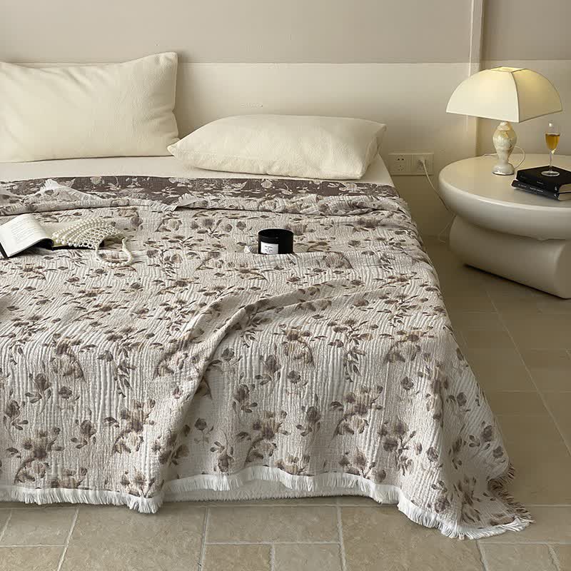 Trapunta reversibile con nappe in garza di cotone floreale vintage