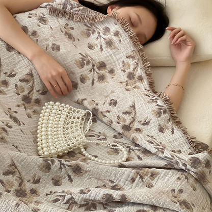 Trapunta reversibile con nappe in garza di cotone floreale vintage