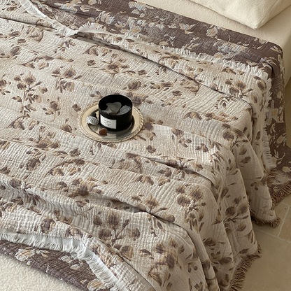 Trapunta reversibile con nappe in garza di cotone floreale vintage