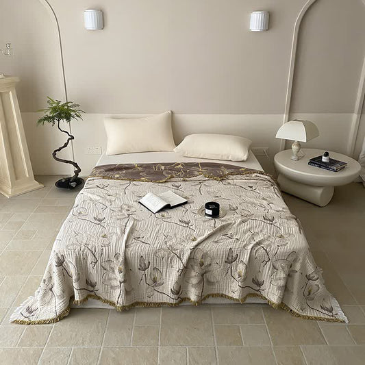Trapunta reversibile retrò con nappe in garza di cotone
