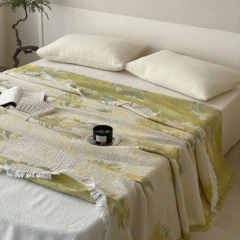 Coperta reversibile in garza di cotone rurale con nappe
