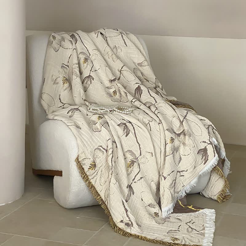 Trapunta reversibile retrò con nappe in garza di cotone