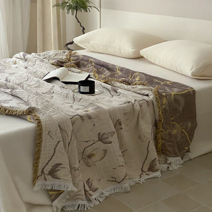Coperta per divano in garza di cotone retrò con nappe