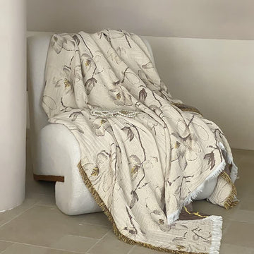 Coperta per divano in garza di cotone retrò con nappe