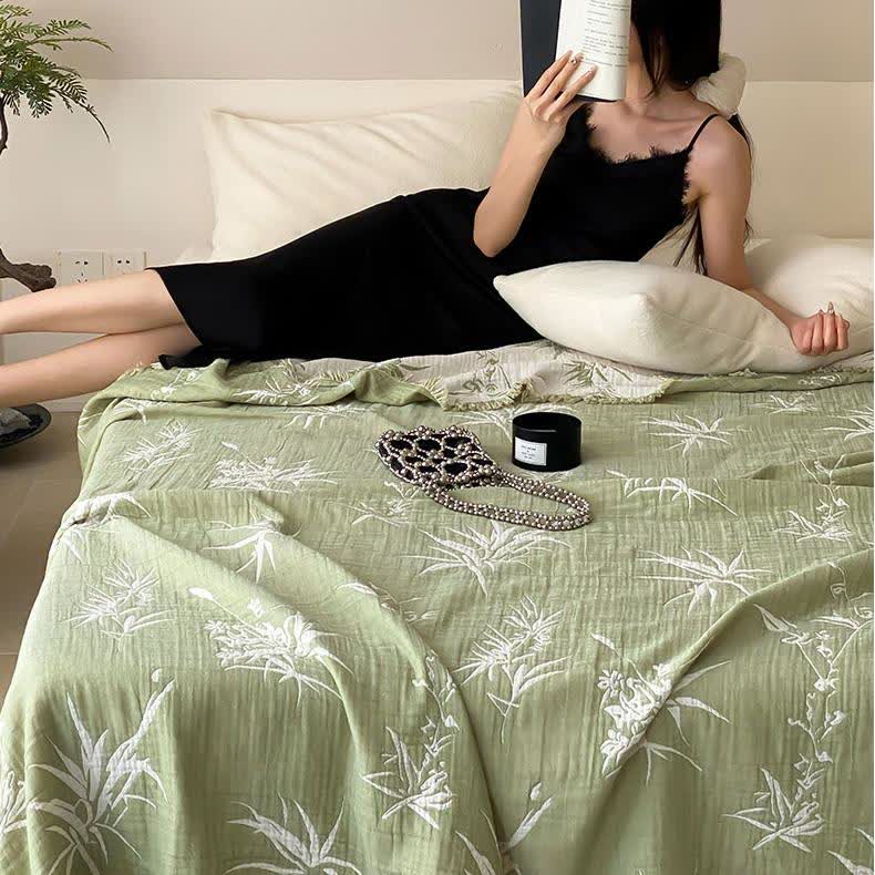 Trapunta reversibile in garza di cotone jacquard di bambù