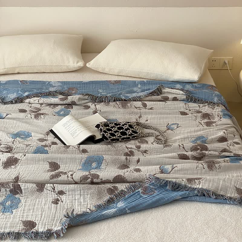 Coperta comoda in garza di cotone a quattro strati con nappe