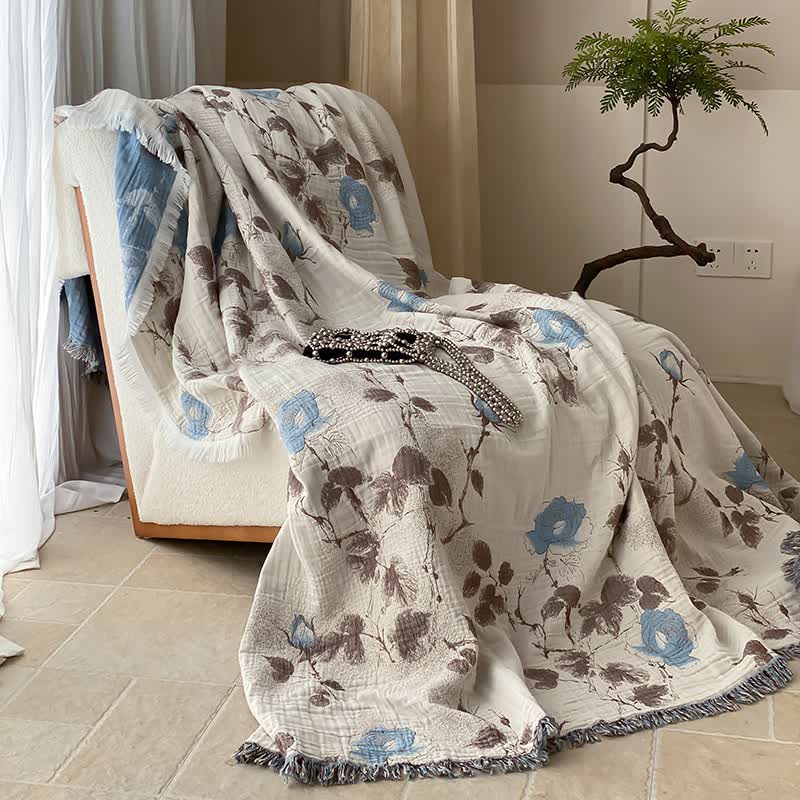 Coperta comoda in garza di cotone a quattro strati con nappe